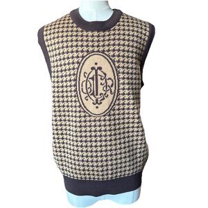 VNT C-Donna’s L 100% Wool Houndstooth Vest Dark Academia Brown Medallion 80s/90s